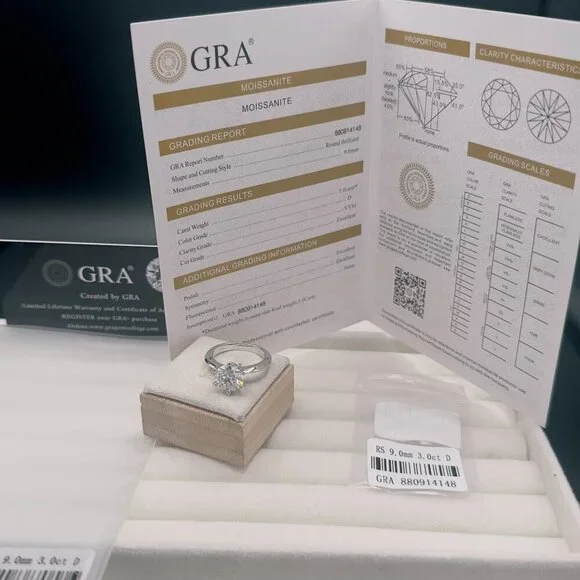 Moissanite Solitaire Engagement Ring 3.0Ct 9Mm Size 7 GRA Certified - Picture 12 of 12